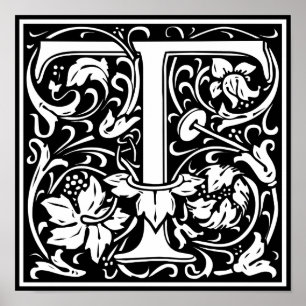 Affiches Lettre T Monogramme Médiéval Initial Vintage