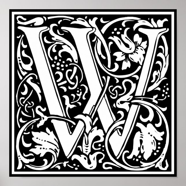 Affiches Lettre W Monogramme médiéval Art Nouveau (Devant)