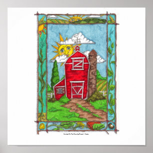 Affiches Lever de soleil sur la copie de ferme