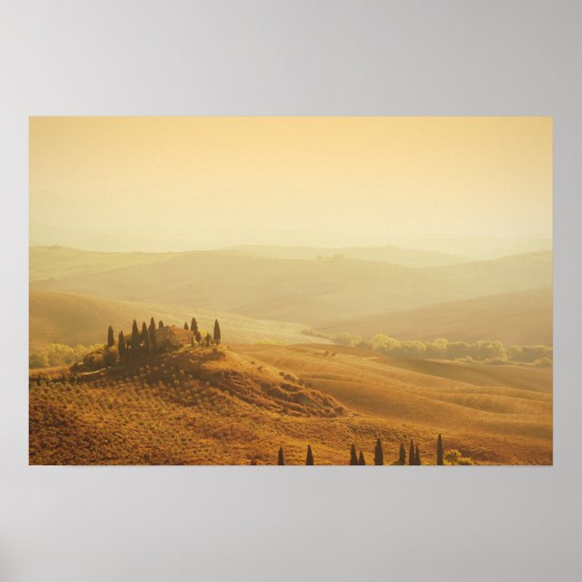 Affiches Lever de soleil sur un paysage de la Toscane affic (Devant)
