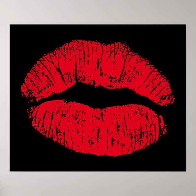 Affiches Lèvres qui s'embrassent en rouge sur fond noir (Devant)