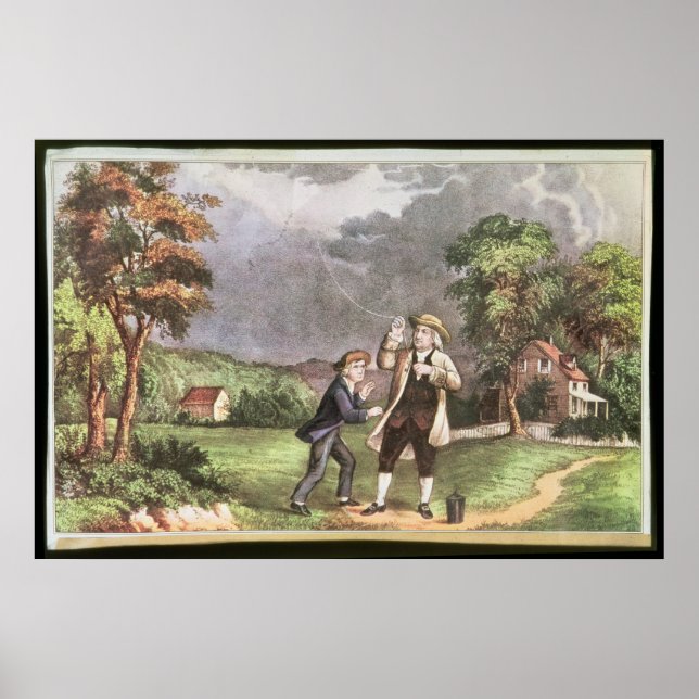 Affiches L'expérience de Franklin en électricité (Devant)