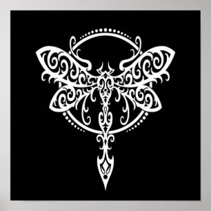 Affiches Libellule blanche de tourbillonnement sur le noir