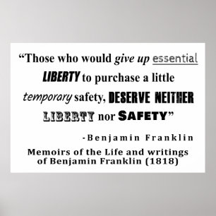 Affiches Liberté et sécurité Benjamin Franklin Citation