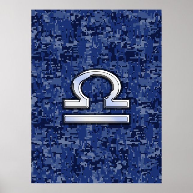 Affiches Libra Zodiac Connexion Camouflage numérique bleu (Devant)