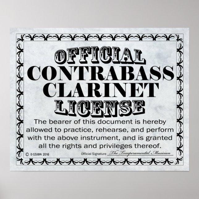 Affiches Licence Clarinet Contrabass (Devant)