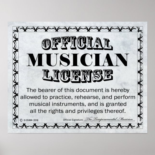 Affiches Licence de musicien (Devant)