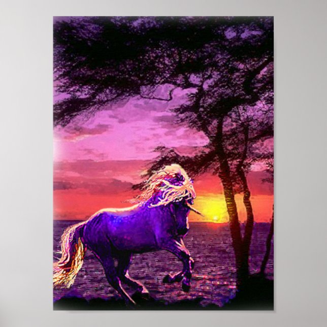 Affiches licorne au coucher du soleil (Devant)