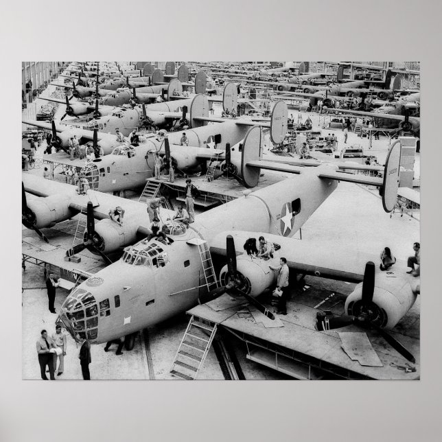 Affiches Ligne d'assemblage de bombardiers B-24, 1943. Phot (Devant)