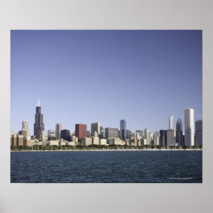 Affiches Ligne d'horizon de Chicago avec le lac Michigan 2