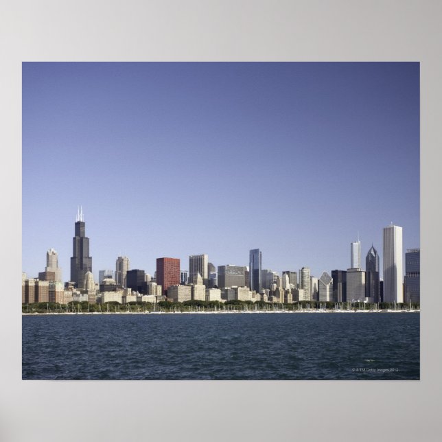 Affiches Ligne d'horizon de Chicago avec le lac Michigan 2 (Devant)