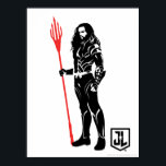 Affiches Ligue de Justice | Aquaman Pose Noir Pop Art<br><div class="desc">Regardez cette silhouette noire et blanche de l'Aquaman de la Ligue de la Justice,  alors qu'il se tient avec son trident. Ce graphique de style noir est accentué par son trident coloré en rouge vif.</div>