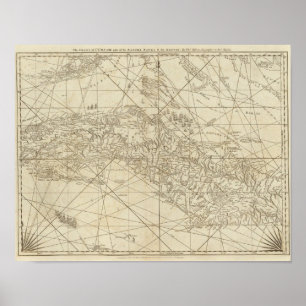 Affiches L'île de Cuba avec une partie des banques bahama