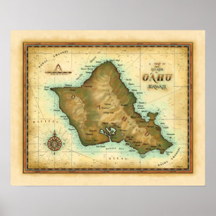 Affiches L'île d'Oahu à Hawaii