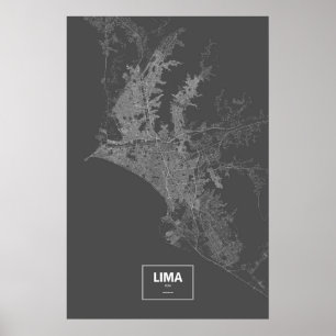 Affiches Lima, Pérou (blanc sur noir)