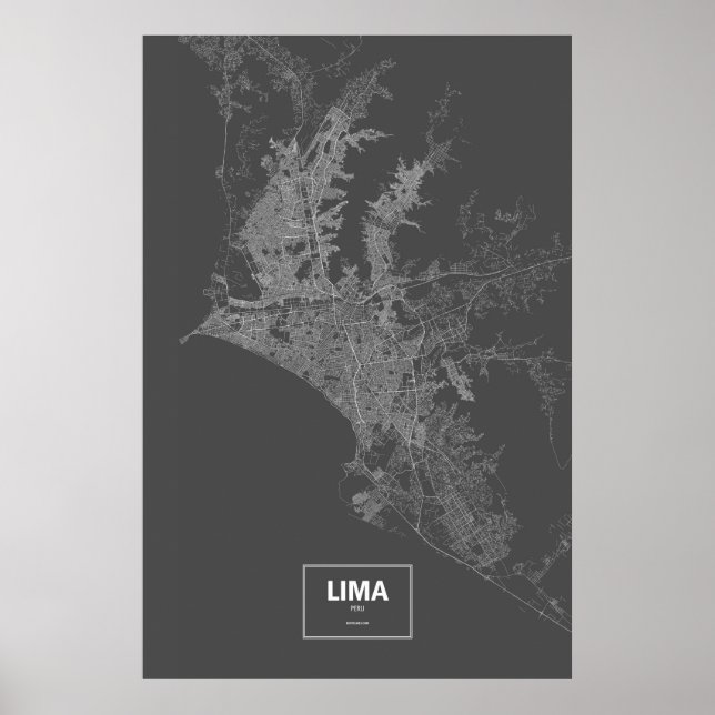 Affiches Lima, Pérou (blanc sur noir) (Devant)