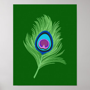 Affiches Lime et plumes de paon bleu sur vert émeraude