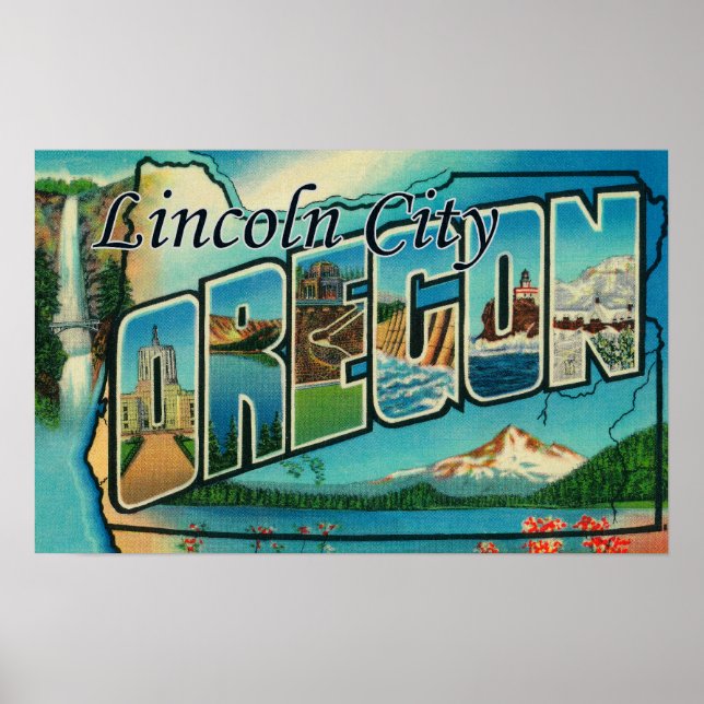 Affiches Lincoln City, Oregon - Scènes de grandes lettres (Devant)