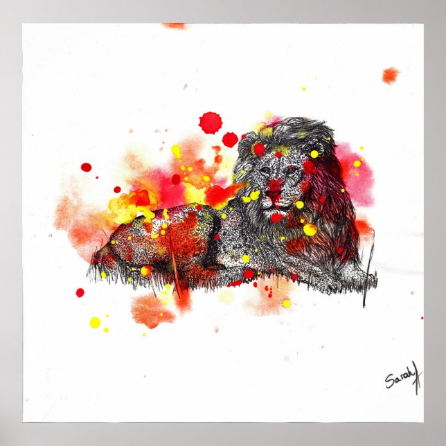 Affiches Lion aquarelle (Devant)