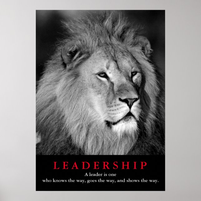 Affiches Lion blanc noir leadership de motivation (Devant)