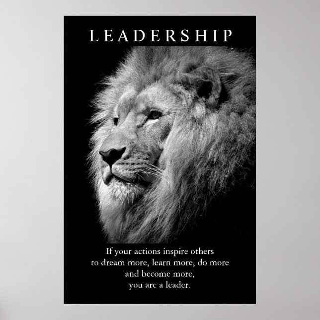 Affiches Lion de leadership motivationnel Black White (Devant)