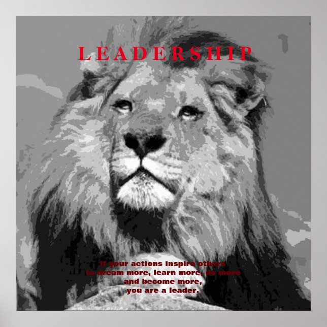 Affiches Lion de leadership motivationnel noir blanc (Devant)