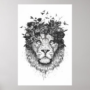 Affiches Lion floral (noir et blanc)