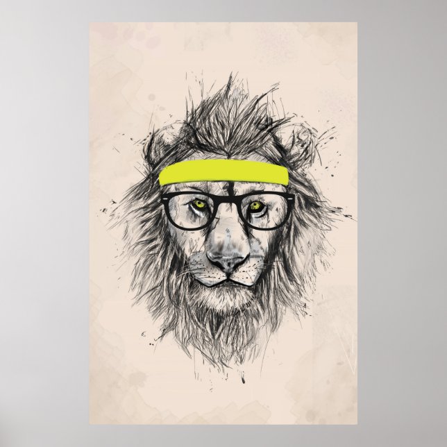 Affiches Lion hipster (arrière - plan léger) (Devant)