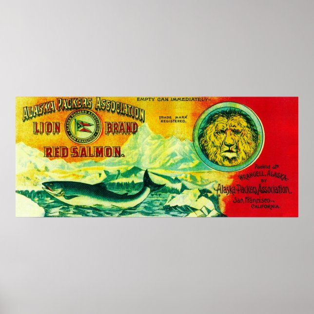 Affiches Lion Saumon Can LabelWrangell, AK (Devant)