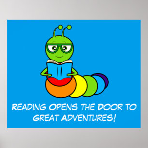 Affiches Lire Aventures avec ver de livre de dessin