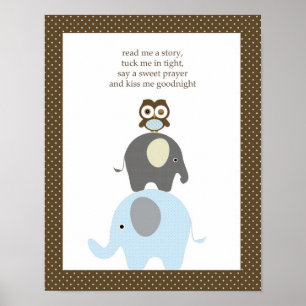 Affiches Lis-moi une histoire de hibou éléphant garçon art