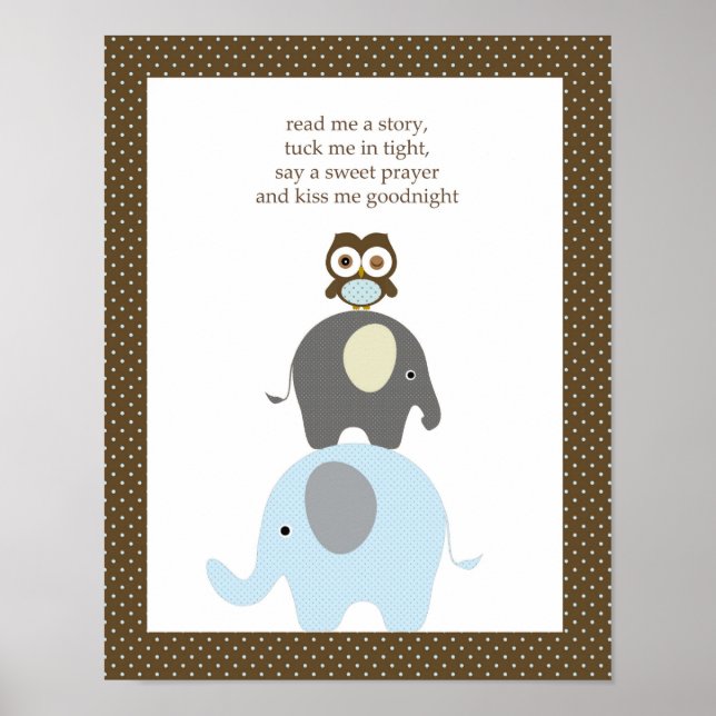 Affiches Lis-moi une histoire de hibou éléphant garçon art  (Devant)