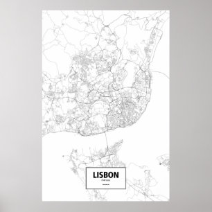 Affiches Lisbonne, Portugal (noir sur le blanc)