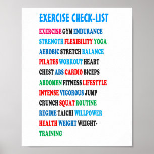 Affiches LISTE DE CONTRÔLE DE L'EXERCICE GYM Poids Santé Ca
