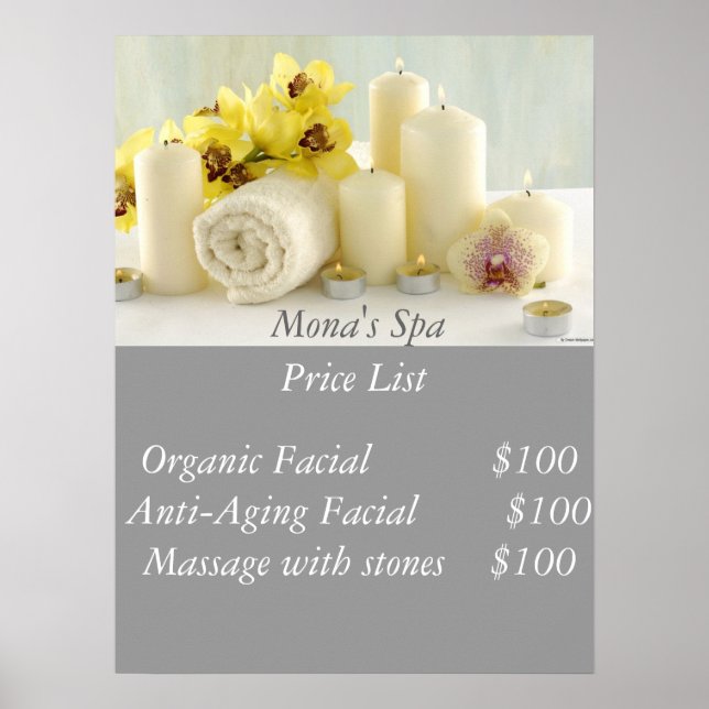 Affiches Liste de prix du Spa (Devant)