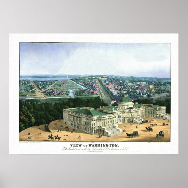 Affiches Lithographie couleur 1852 - Vue de Washington (Devant)
