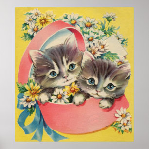 Affiches Little Kittens A Hatbox and Daisies