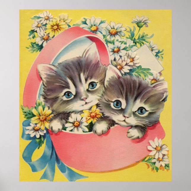 Affiches Little Kittens A Hatbox and Daisies (Devant)