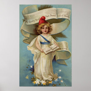 Affiches Little Liberty Girl Sings My Country 'Tis of Thee