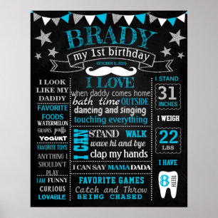 Affiches Little Man Mustche Onederful Birthday chalkboard