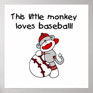Affiches Little Monkey Loves T-shirts et cadeaux de basebal