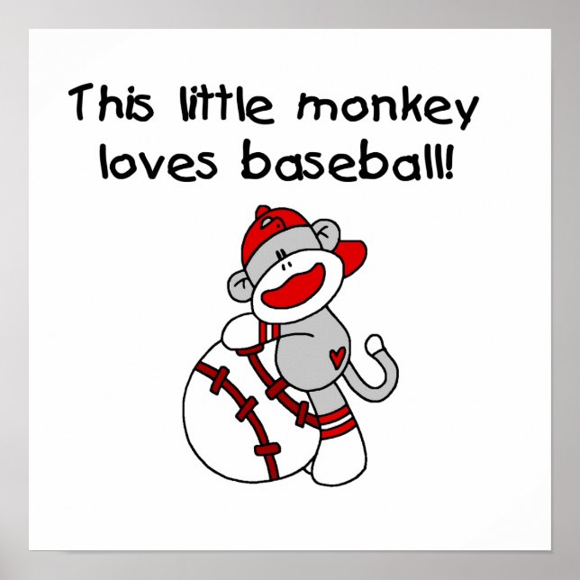 Affiches Little Monkey Loves T-shirts et cadeaux de basebal (Devant)