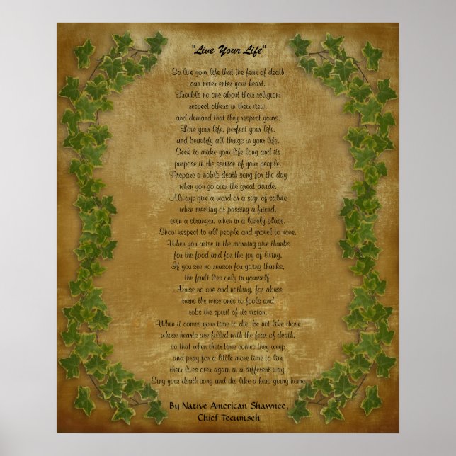 Affiches "Live Your Life"  by Chief Tecumseh (Devant)