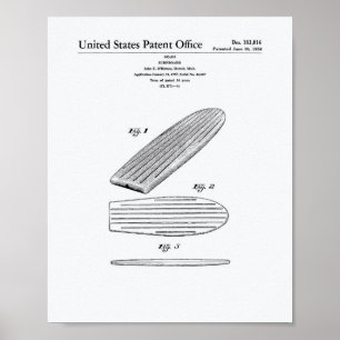 Affiches Livre blanc d'art de brevet de la planche de surf