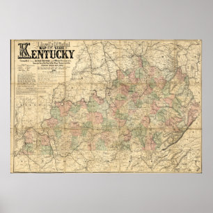 Affiches Llyod's Official Map State of Kentucky circa 1862
