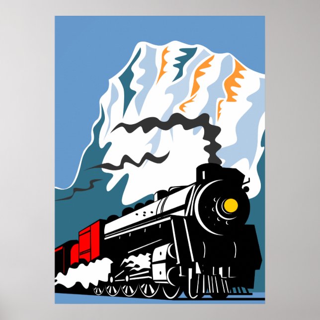Affiches locomotive à vapeur voyage montagne scène (Devant)