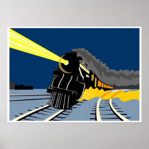 Affiches locomotive de train à vapeur circulant aux feux de