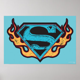 Affiches Logo bleu super fille avec flammes
