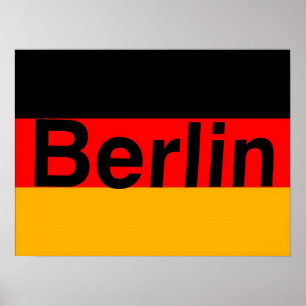 Affiches Logo de Berlin dans le noir sur le drapeau