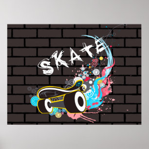 Affiches Logo Graffiti Patinage Mur En Brick Avec Carte